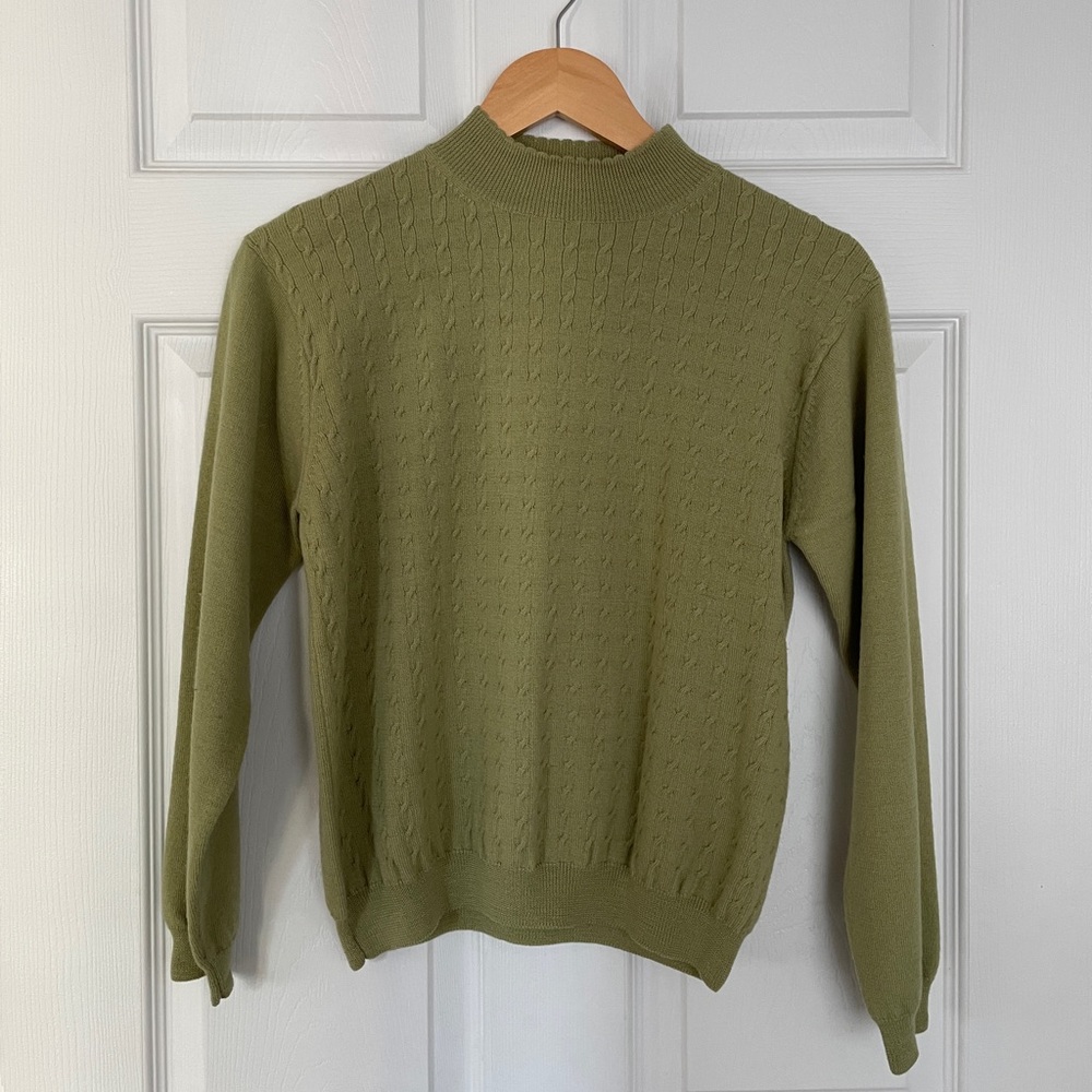 Green Wool Cable Knit Sweater